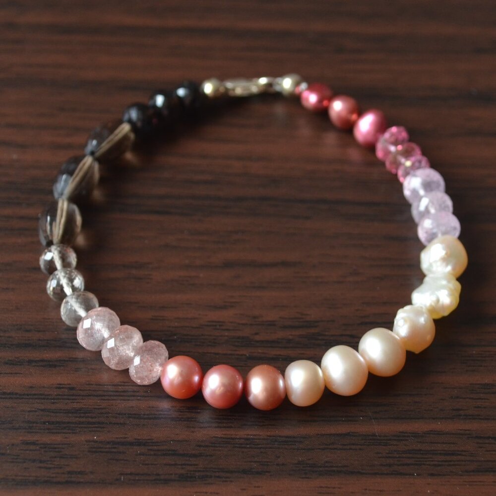 Pink Pearl and Smoky Quartz Beaded Bracelet